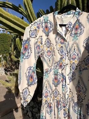 NWT Touché Privé Boho Chiffon Patterned Midi Dress | Size 38 (US 6/8 / M)